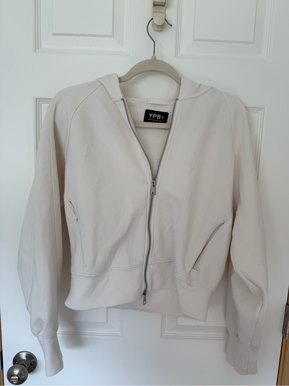 YPB by Abercrombie Ivory Full Zip Hooded Sweatshirt Jacket Size S